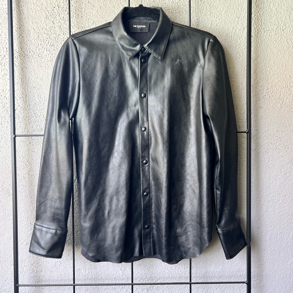 KOOPLES Black Leather Button-Up Blouse